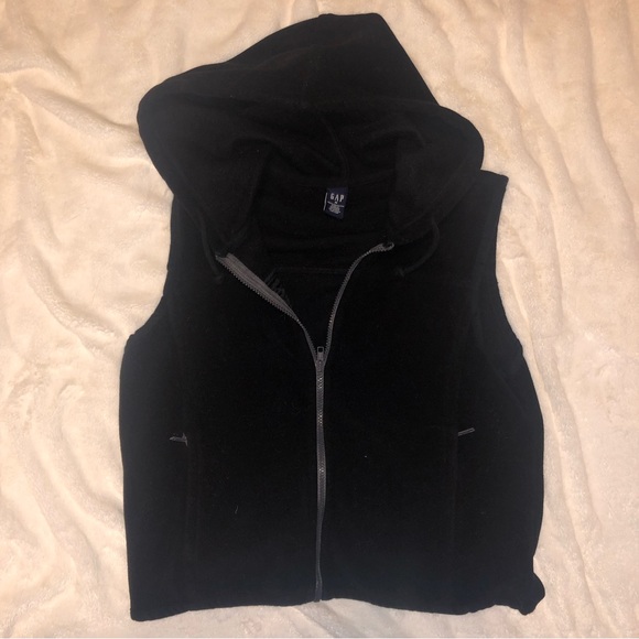 Y2K GAP Fleece Black Zip up Vest with Pockets and hood Size Medium - Picture 8 of 10